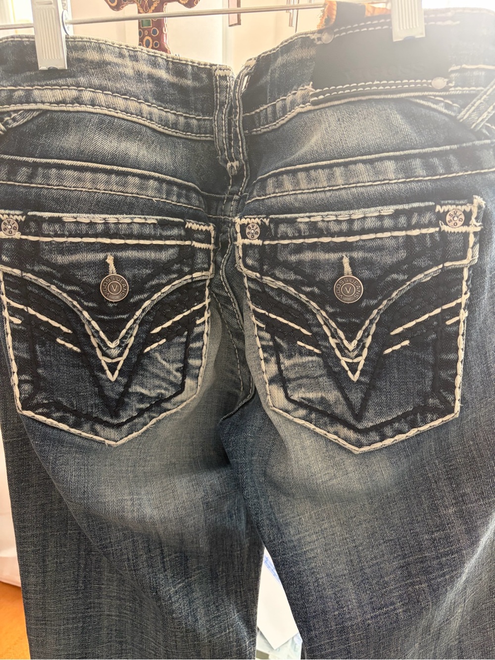 Vigoss Medium-Dark Blue Bootcut Jeans with White Stitching